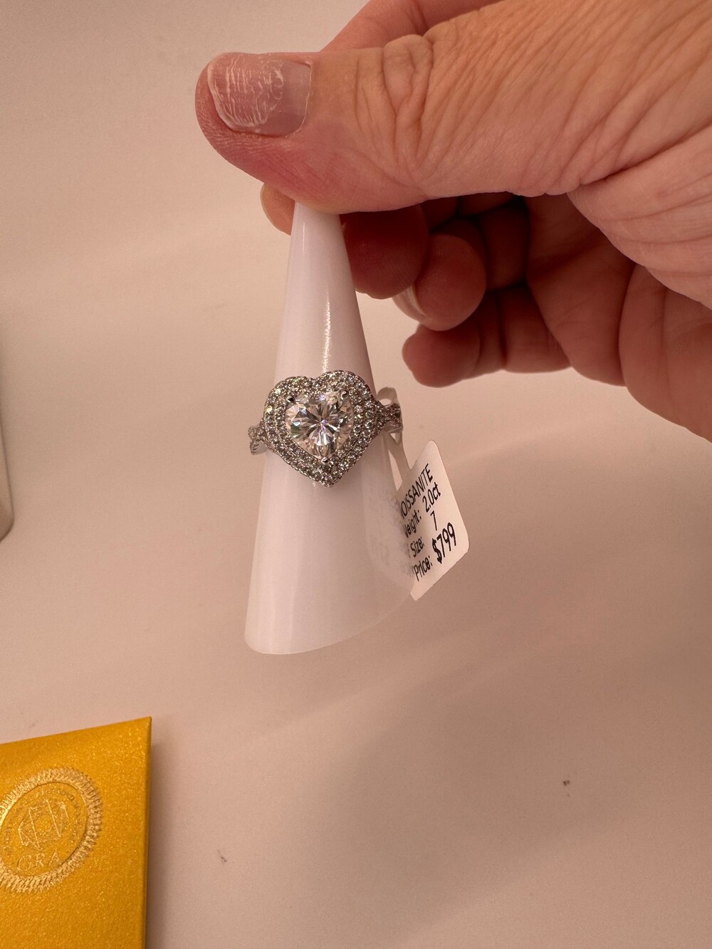 Moissanite Heart-Shaped 2Ct Ring Size 7 Silver GRA Certified